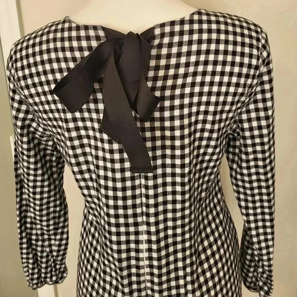 J.Crew Black/White Gingham Flannel Ruffle Bow Back Dress(S) - Picture 7 of 11